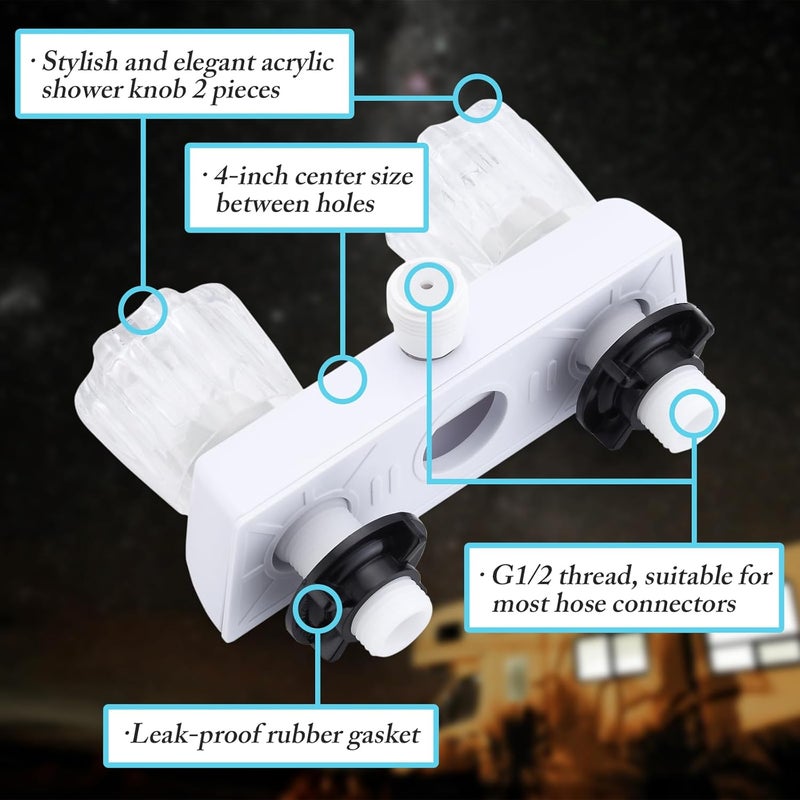 Liberflow Full White RV Camper Shower Faucet, 4" Faucet Shower Valve Kit with Dual Acrylic Knobs for Indoor and Outdoor Use - Image 4